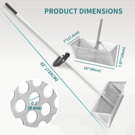 Sand Flea Rake, The Shark Tooth Screen Comes with A 16-Inch-Wide Drain Screen with A 51-Inch Handle, Detachable Sand Flea Rake, Shark Tooth Screen (Water Bucket not Included)