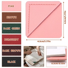 kdafio Leather Corner Bookmarks, 6 Pcs Square Page Book Marks Marks Cute Corner Page Bookmarks for Women Book Accessories for Teachers Students School Office Home Supplies