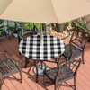 Peaom White Black Plaid Outdoor Tablecloth with Umbrella Hole, Round