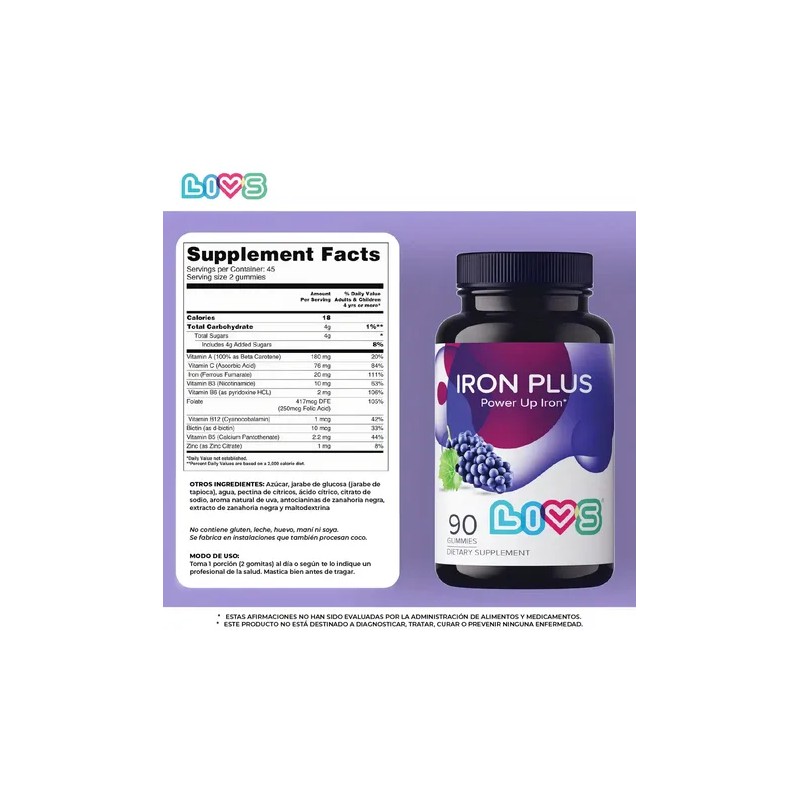 Iron Plus Livs 90 Gomitas Multivitaminico Hierro Vitamina C Uva