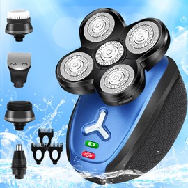 Head Shaver for Bald Men,5 in 1 Bald Head Shavers for Men Cordless,Waterproof Wet/Dry 5 Head Mens Electric Razor for Man Face Shaving, USB Grooming Kit Rechargeable Rotary Shaver Gift for Men (Blue)