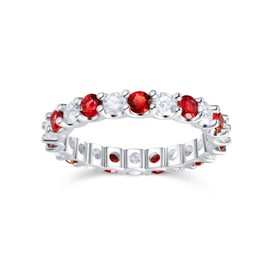 Ruby Band Rings for Women 925 Sterling Silver July Birthstone Ring Red and White Eternity Wedding Band