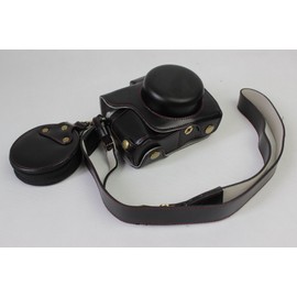 EM10 Mark III Case, BolinUS PU Handmade Leather FullBody Camera Case Bag Cover for Olympus OM-D E-M10 Mark III with 14-42mm lens Bottom Opening Version + Neck Strap + Mini Storage Bag - Black