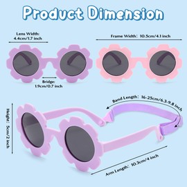 PANTIDE 2pcs Baby Sunglasses Flower Shaped Polarized Sunglasses with Adjustable Strap for Newborn Toddler Infant Soft Bendable Silicon Frame UV400 Lenses Protection for Girls Boys 0-36 Months