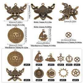 SUNNYCLUE 1 Box 58Pcs 11 Styles Steampunk Charms Bulk Pirate Charms Alloy Vintage Gear Mechanical Metal Steam Punk Sea Nautical Charm for Jewellery Making Charms Supplies DIY Necklace Bracelet Earring