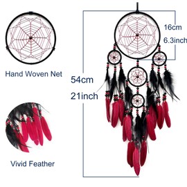 SOYUZU Dream Catcher Red and Black Dream Catcher Large Dream Catcher for Wall Hanging Handcrafted Dream Catcher Feather Ornaments for Home Decoration