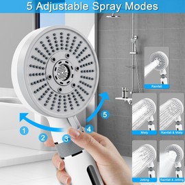 Wothfav Shower Head with Filter, 5-Speed Boost Mode Shower Head, ACF Carbon Fibre Filtration Shower Head Water Saving, Hand Shower, Shower Head Shower for Hard Water, Residual Chlorine, Bacteria,