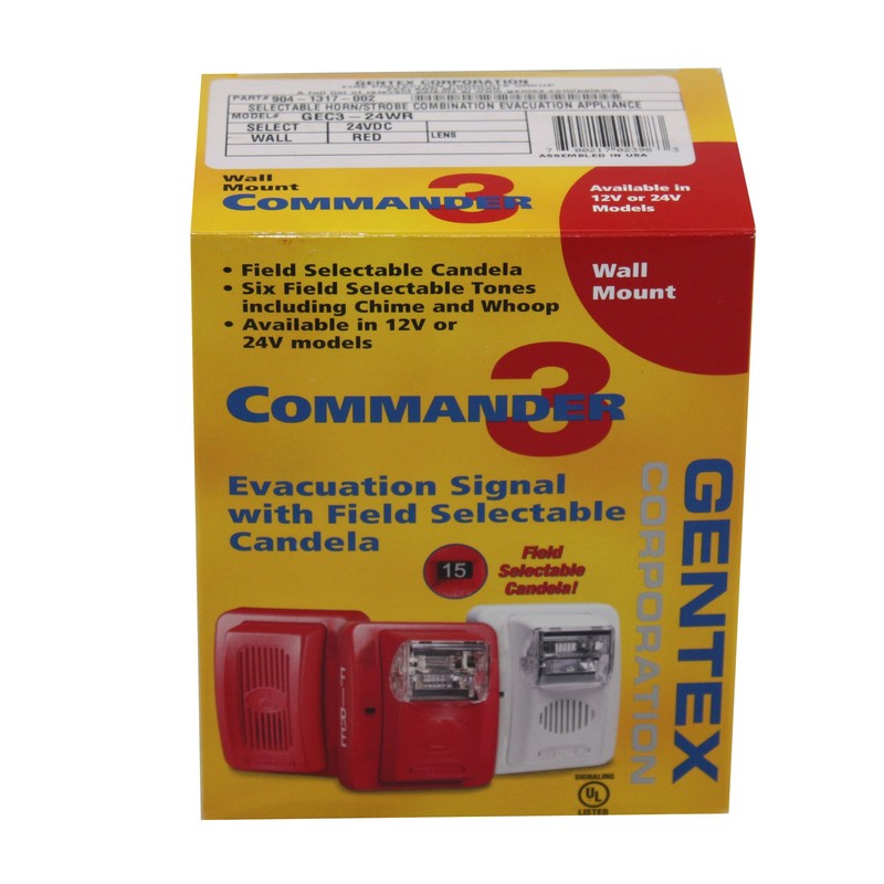 Gentex GEC3-24WR 24VDC Selectable Candela Low Profile Evacuation Horn &