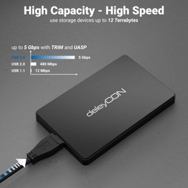 deleyCON SSD Hard Drive Enclosure USB 3.1 Gen 1 for 2.5 Inch SATA 3 SSD / HDD / 7 mm / 9.5 mm SATA III Hard Drives External Enclosure UASP [Black]