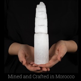 WISH WELL Extra Large Selenite Tower – 8” Selenite Crystal Tower – Mined and Crafted in Morocco – Ideal for Cleansing and Recharging Crystals and Healing Stones, Meditation, and Home Decor