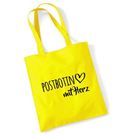 HUURAA Jute Bag Postman with Heart Bag Cotton 10 Litres with Motif for the Greatest People Gift Idea for Friends and Family, yellow