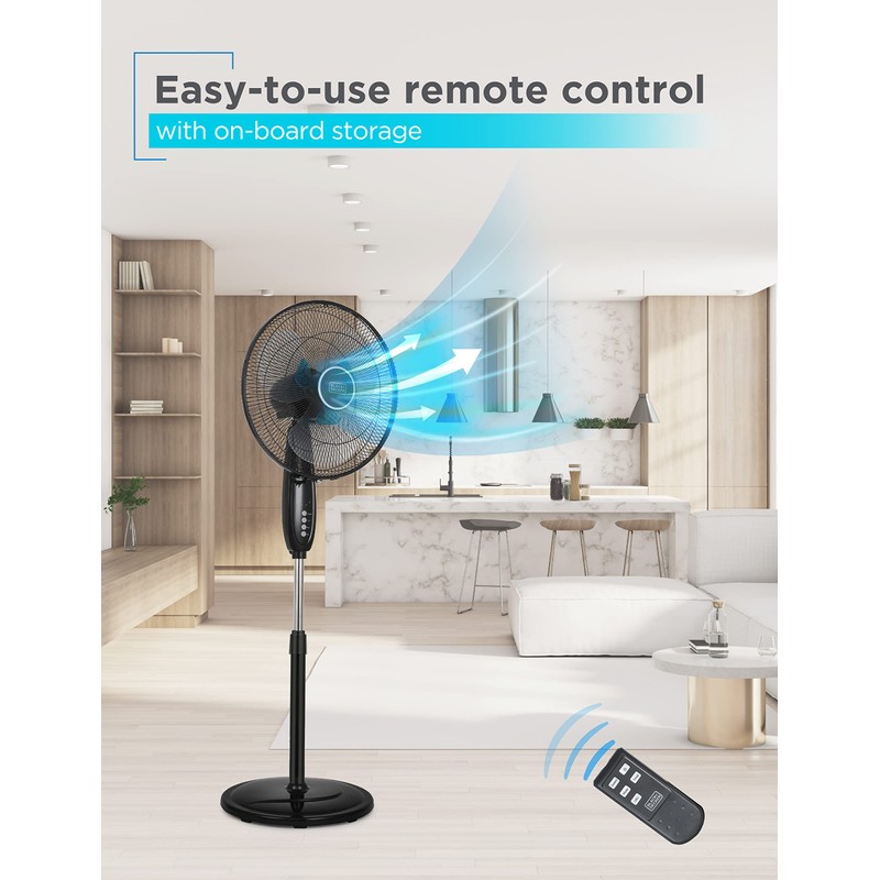 BLACK+DECKER 16" Dual Blade Standing Fan with Remote Control, Oscillating