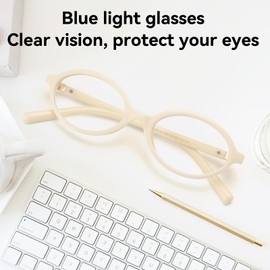 Dollger Oval Blue Light Glasses for Women Men Fashion Retro White Small 90s Round Frame Computer Glasses