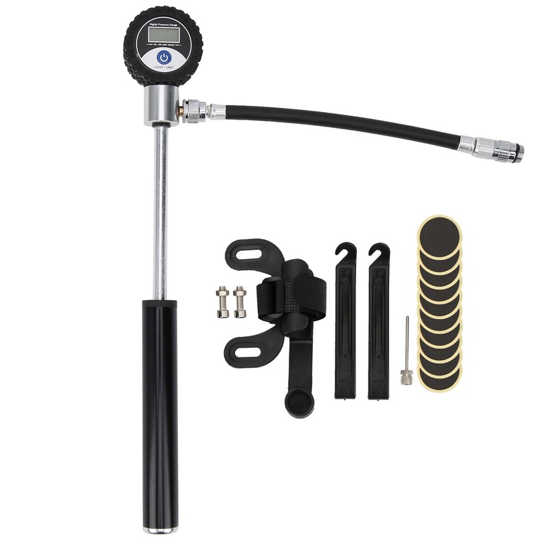 Bicycle Digital Display Air Pump with Needles Hose Kit Bike