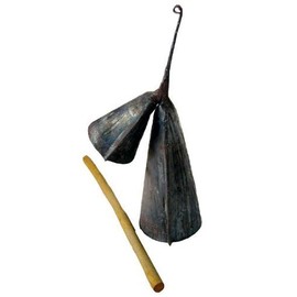 Gankogui Double Bell with Stick - Iron Cow Bell from Ghana - Medium