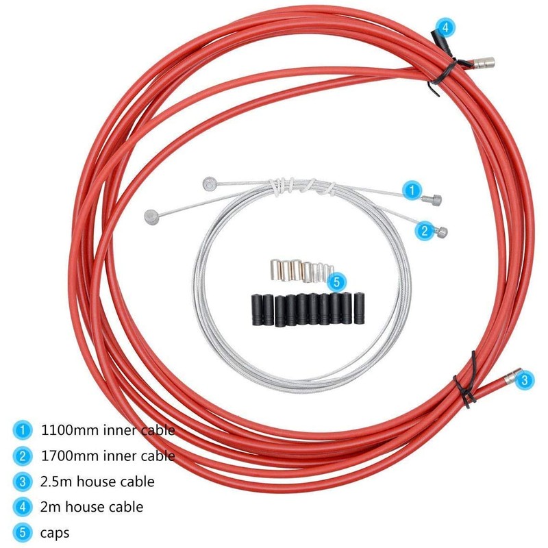 SUNWAN Bike Complete Brake Inner Cable Set, Red, 4.4mm Copper,