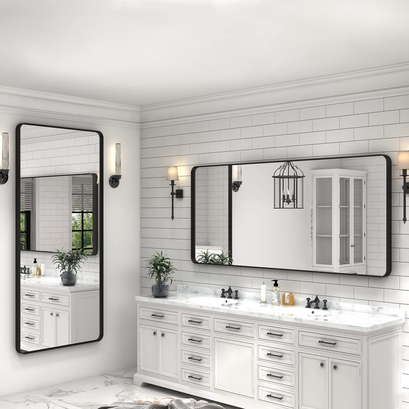 CHARMOR 60x28 Black Framed Bathroom Mirror, Large Matte Black Bathroom