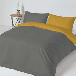 Grey Mustard Duvet Cover Set, Reversible Bed Set, Super Soft Quilt Cover Bed Set Polycotton Duvet Cover King Size (Single)