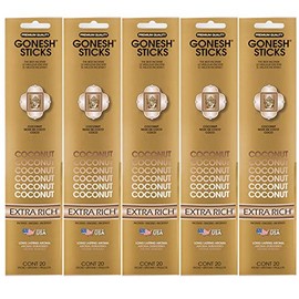 Gonesh Incense Sticks Extra Rich Collection - Coconut 5 Packs (100 Total)