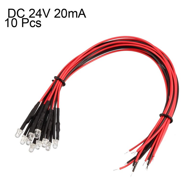 uxcell 10Pcs 3mm Pre Wired LED, White DC24V Clear Lens,