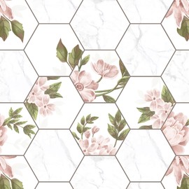 Fiula Hexagon and floral peel and stick wallpaper 197 "x16.1" geometric contact paper floral Wallpaper for Bedroom Waterproof Removable Shelf Liner Decal Vinyl Roll