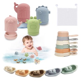 Baby Badespielzeug, 15 Stück Wasserspielzeug Kinder Silikon Badewannen Spielzeug, Baby Badewannenspielzeug Spritztiere Boot, Schwimmbad Badewanne Wasserspielzeug Geschenke für Babys Kleinkinder