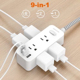 Power Strip Surge Protector, BESHON 5Ft Extension Cord, 6 Outlets with 3 USB Ports(1 USB C Outlet), 3-Side Outlet Extender, Wall Mount, Compact for Travel, Home, School, College Dorm Room and Office