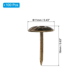 PATIKIL Flower Print Push Pins 11x16mm, 100pcs Metal Round Head Vintage Decorative Thumb Tacks Cork Boards Sofa Furniture Upholstery Nails for Home Office Use, Bronze Tone