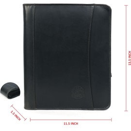 Leather Portfolio Organizer with Zipper for Men Women, Padfolio Business Resume Legal Pad Portfolio Notebook Binder for A4/Pad, Leather Folio Folder, Document Folio (Black)