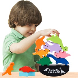 GOMEINA Stacking Blocks Montessori Toys for Ages 3-8: Educational Wooden Building Games for Boys Girls Birthday Gifts for 3 4 5 6 7 Year Old Kids (Dinosaur)