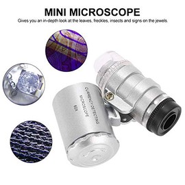 FILFEEL Mini microscopio 60X, Lupa de Bolsillo, Lupa con función de luz LED para detectar Moneda Falsa y Uso en joyería