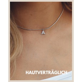 GD GOOD.designs Necklace with Letters Silver for Women, Skin-friendly Necklace with Initial Pendant, Silver Stainless Steel Letter Chain, Stainless Steel, Cubic Zirconia