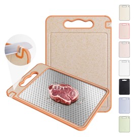 2 in 1 Stainless Steel Cutting Board with Handle Chopping Large Big Small Metal Carving Kitchen Meat Butcher Block Not Titanium Wood Bamboo Glass Marble Stone Rubber Plastic Sink Morandi Orange