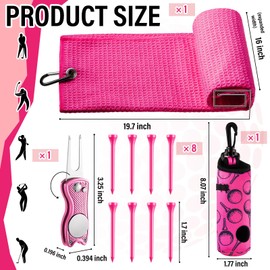 Liliful 12 Pcs Golf Accessories Kit, Include Golf Ball Bag with Hook Towel Tees Magnetic Ball Marker Divot Tool Cleaner Brush for Women Man Gifts(Hot Pink)