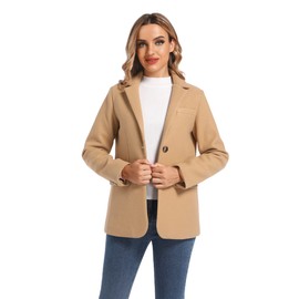 TONCHENGSD Women's Long Sleeve Two Button Wool Blend Blazer Suit Jacket (B-Khaki, XL)