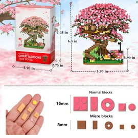 NEWABWN Cherry Blossom Bonsai Tree Mini Micro Building Set, Japanese Sakura Tree House Model Sets for Adults, Flowers House Mini Bricks Building Kit, Creative Gift Toys for Kids 12-14 (2138PCS)