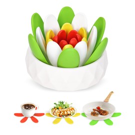 Silicone Trivets for Hot Dishes, Succulent Shape Trivet Set, Heat-Resistant Pads for Hot Pots and Pans, 4 Colorful Silicone Trivets+1 Storage Tray, Coasters for Hot Dishes/Bowl/Teapot/Hot Pot Holders