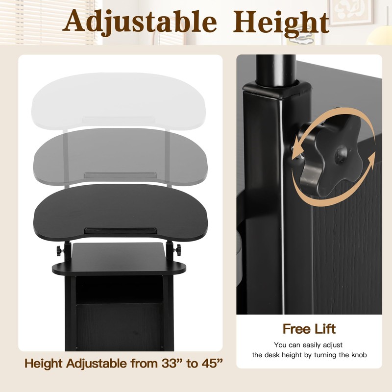 tonchean Lectern Podium Stand with Wheels Mobile Height Adjustable Church