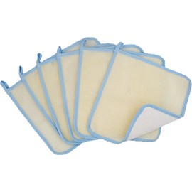 (6 Pack) Dual-Sided Exfoliating Skin Towel Natural Cotton Body Cloth Scrubber Premium Sturdy Loofah Towel Soft and Buffing Wash Cloth White for Either Oil or Dry Skin