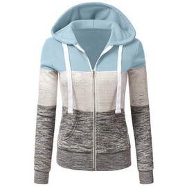 Newbestyle Hoodies for Women Color Block Hooded Sweatshirt Basic Zip-Up Jersey Jacket Long Sleeve Top with Pockets Plus Size Light Green XL