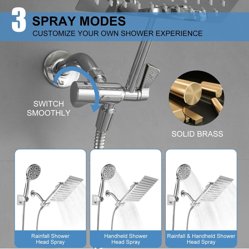 BWE 10 Inch Rain Shower Head with 9 Settings Handheld