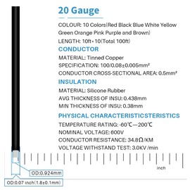 BNTECHGO 20 Gauge Silicone Wire Kit 10 Color Each 10 ft Flexible 20 AWG Stranded Tinned Copper Wire