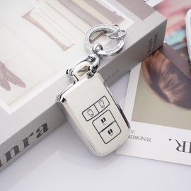 Toyota Key Case, Type 80 Series, Voxy, Noah, Harrier 60 Series, Esquire Alphard, Sienta, Crown, Auris Camry, Sliding Both Sides, Smart Key Cover, Compatible with Key Chains, TPU, Stylish, white