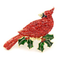 Large Red Brooch Cardinal,Animal Birds Brooch with Crystal,Christmas or Holiday Pins for Women or Men,Jewel Brooch Redbird for Gift