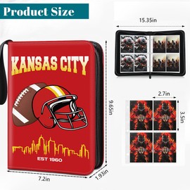 Football Card Binder, Kansas City Trading Card Holder Protectors, 4 Pocket Fits 400 Cards with 50 Removable Sleevesves Card Storage Album
