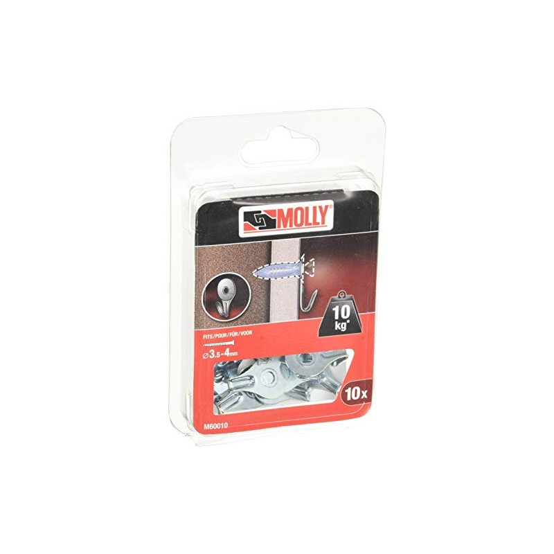 Molly M60010-XJ Flat Hooks for Screws Diameter 3.5/4 mm, Grey,