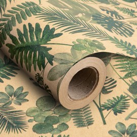 RUSPEPA Kraft Wrapping Paper Roll - Green Leaf Pattern - 30 Inches x 100 Feet