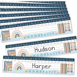 30pcs Desk Name Tags for Classroom,Student Name Labels with Alphabet,Multiplication,Number Line 1-120,Traditional Manuscript Desk Name Tags Classroom Essentials Back to School Decorations(13''x 3'')