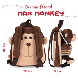 PERLETTI Cuddly Toy Backpack with Plush Removable Soft for Toddlers - Children's Backpack Plush Toy for Nurseries Baby Children 3 4 5 Years - Plush Toy Children's Bag - 22 x 25 x 3 cm, Monkey, Kids