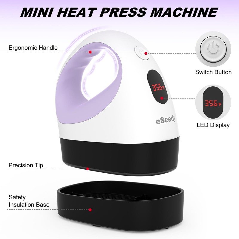 eSeedy Mini Heat Press Machine, 3 Heat Settings, Precise Temperature